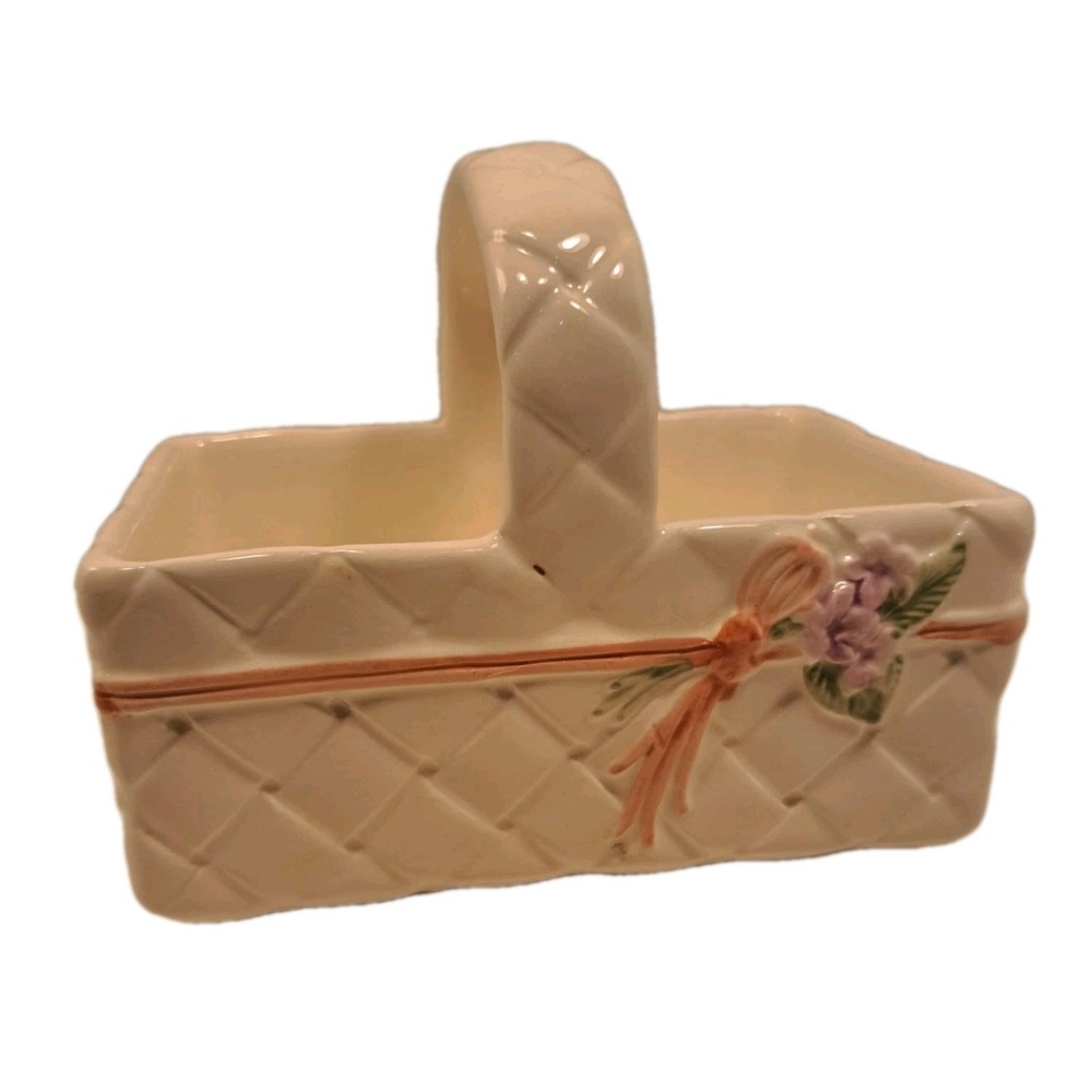 Vintage Avon Ceramic Picnic Basket Gift Collection Collectible Decor New In Box